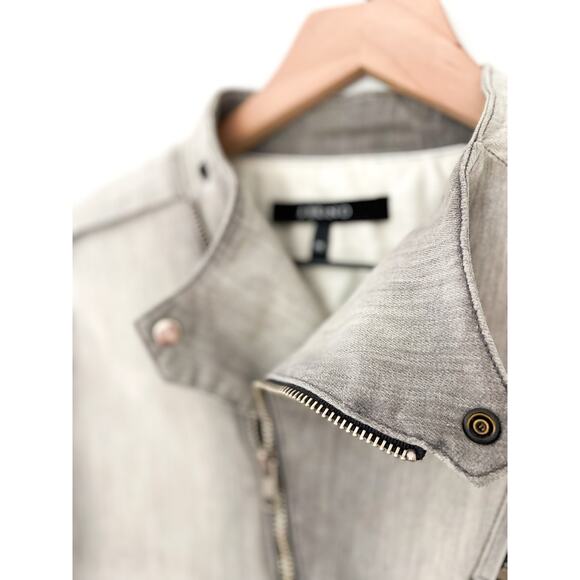 J Brand Lunar Denim Moto Jacket Medium Gray Biker Casual Baddie Punk Indie - Picture 5 of 10